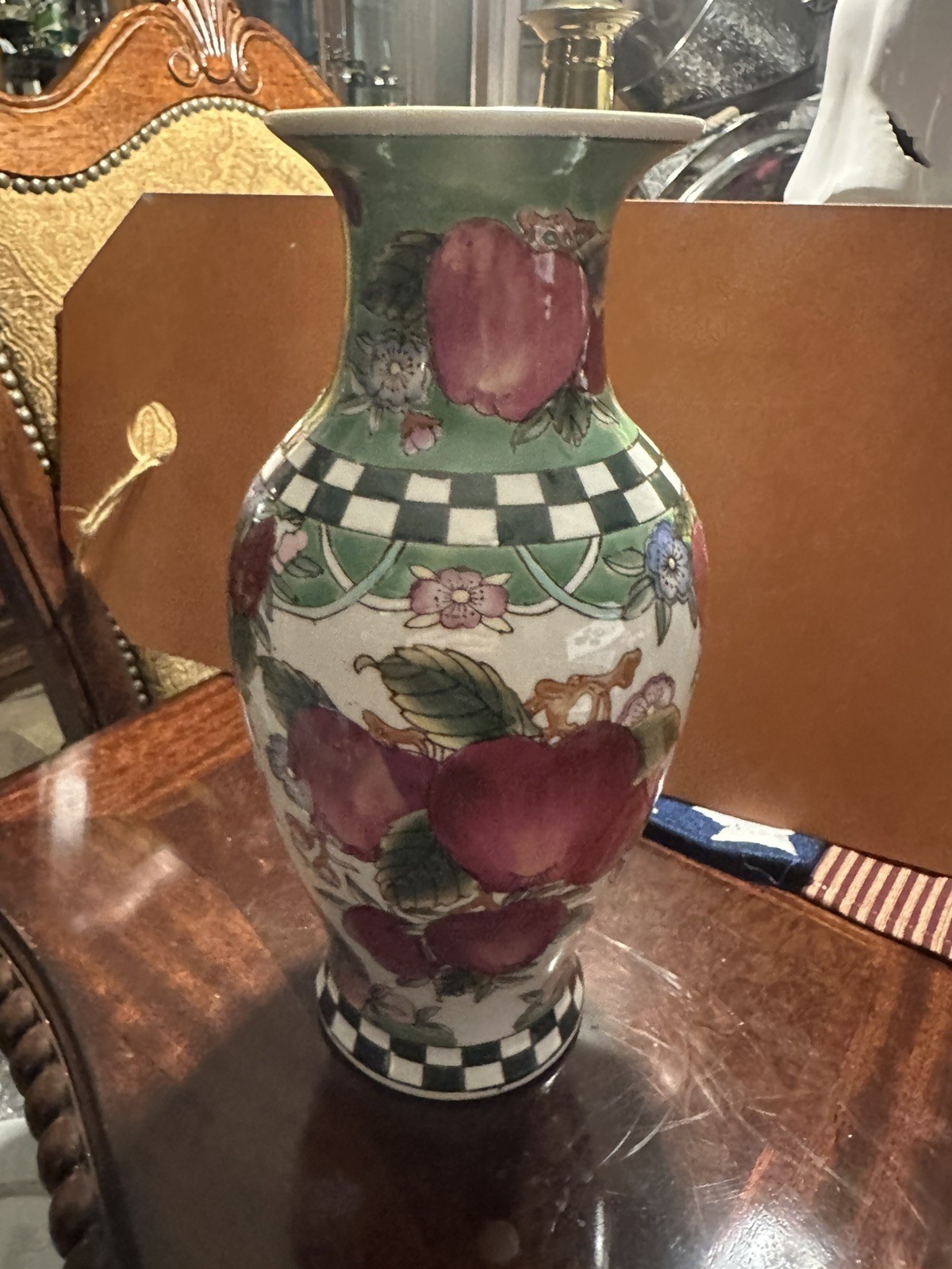 FRUIT VASE Vintage Hand Painted By Oriental Accents Fruit Motif FRUIT VASE Vintage Hand Painted By Oriental Accents Fruit Motif