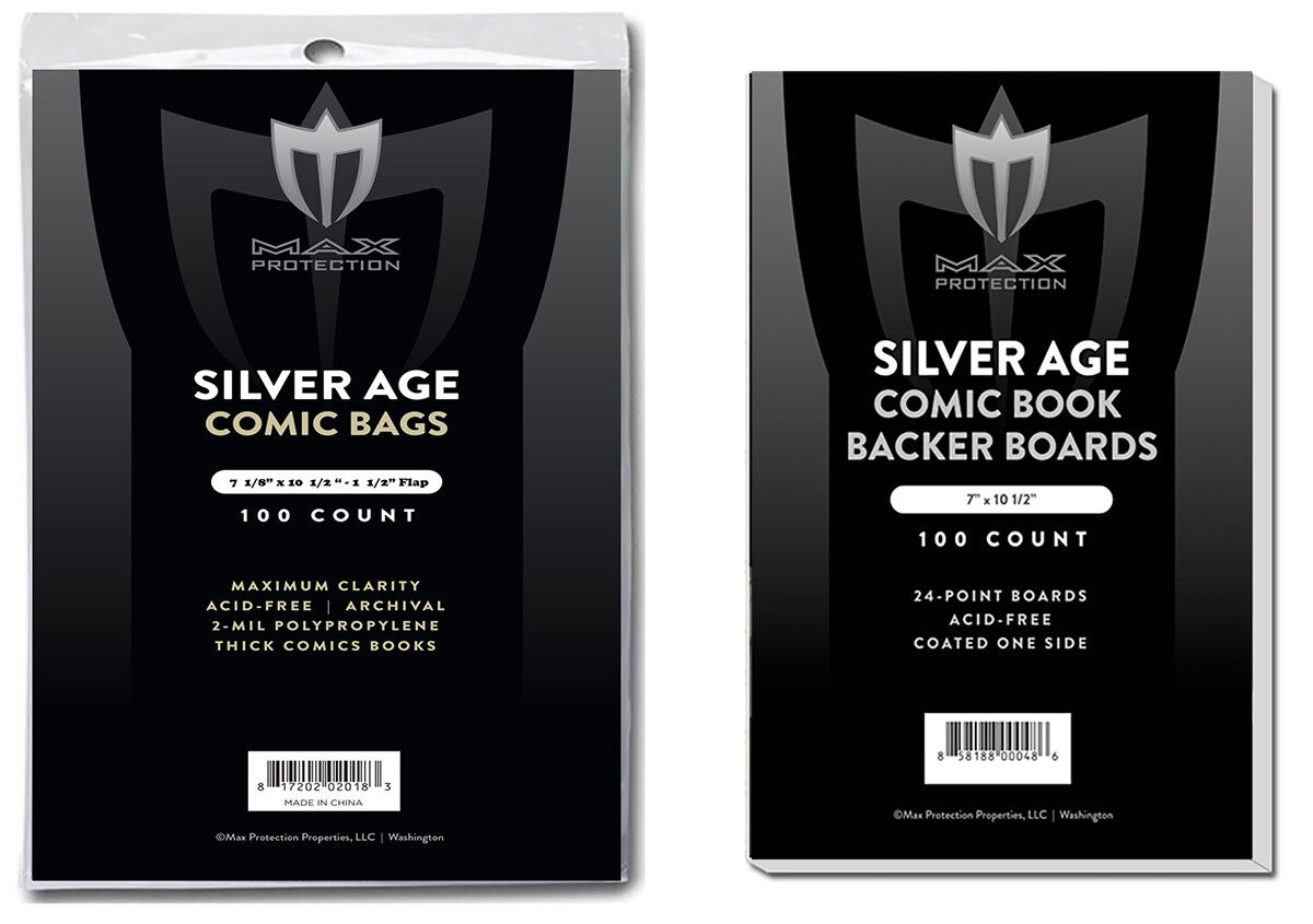 1000 MAX THICK Silver Comic NON-RESEALABLE Poly Bags + Acid Free Backer Boards