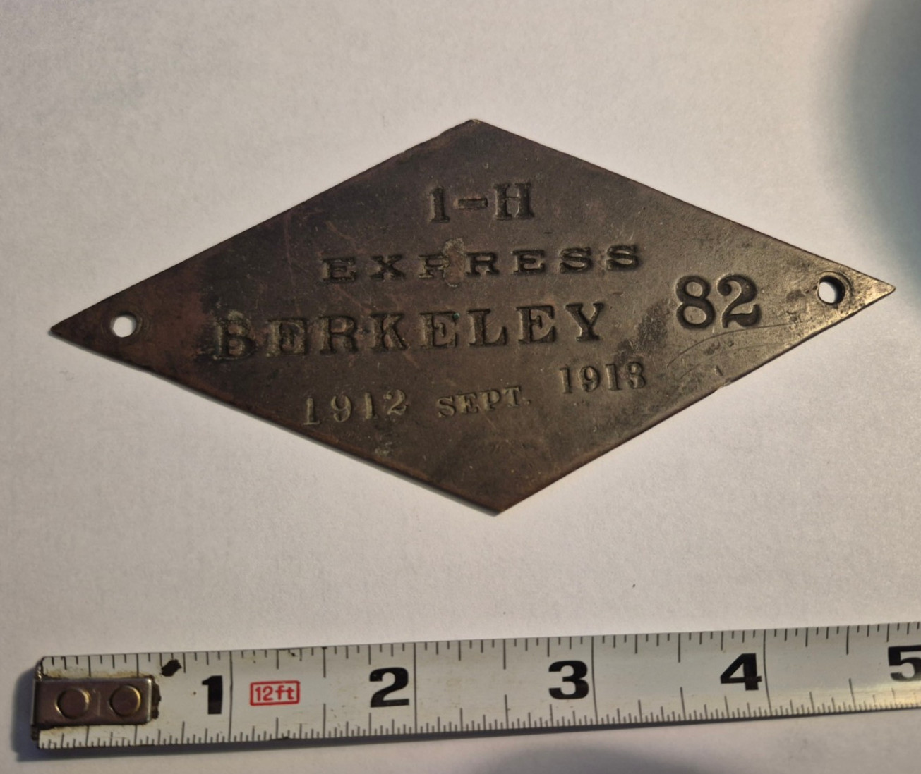 Vintage Metal Trolley Emblem - 1912-1913 - Key System Berkeley 1-H Express 82 Vintage Metal Trolley Emblem - 1912-1913 - Key System Berkeley 1-H Express 82