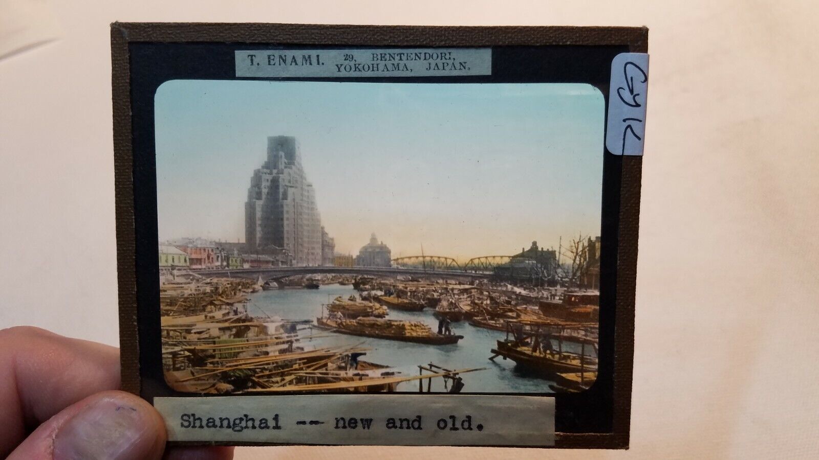 Colored Glass Magic Lantern Slide GYK CHINA CHINESE NEW AND OLD CITY SHANGHAI