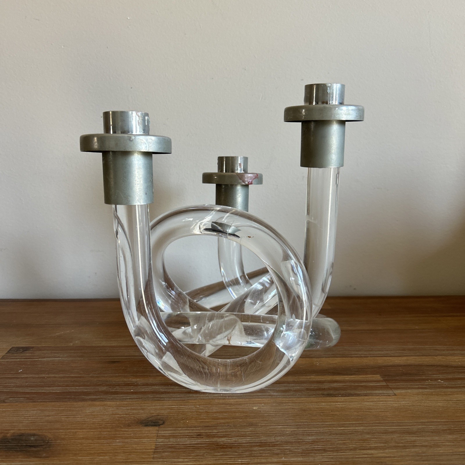 Original Dorothy Thorpe Mid Century Modern Lucite Pretzel 3 Arm Candlestick Original Dorothy Thorpe Mid Century Modern Lucite Pretzel 3 Arm Candlestick