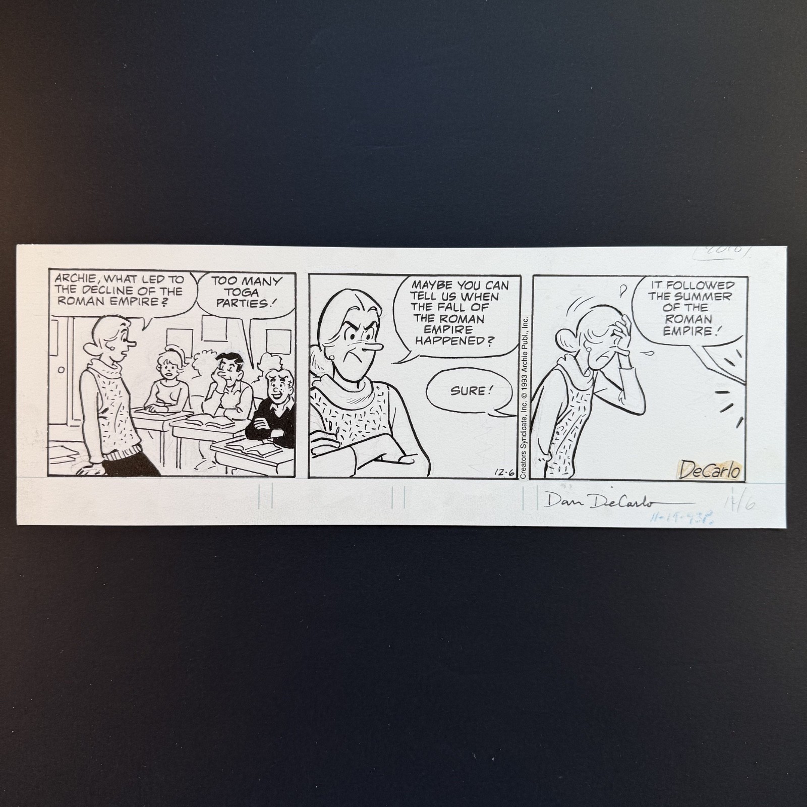 Archie Original Comic Art Signed Dan DeCarlo Riverdale High Jughead Betty 1993 Archie Original Comic Art Signed Dan DeCarlo Riverdale High Jughead Betty 1993