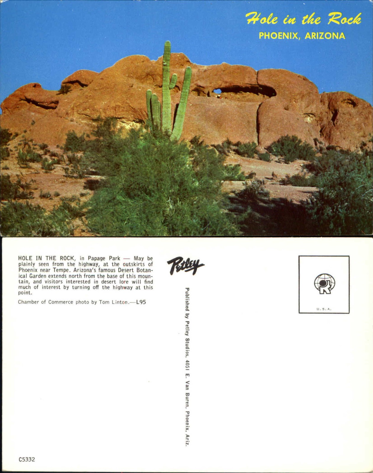 Hole in the Rock Phoenix Arizona Papage (Papago) Park 1960s desert cactus Hole in the Rock Phoenix Arizona Papage (Papago) Park 1960s desert cactus