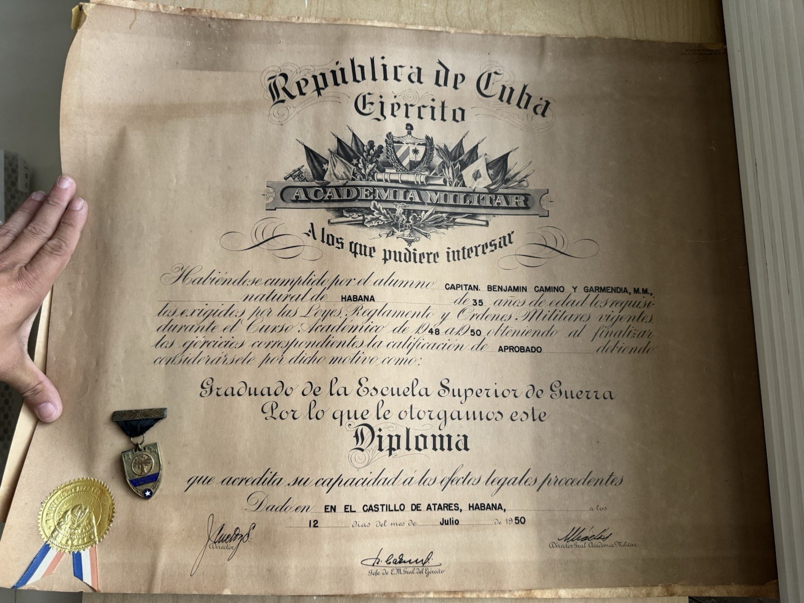 Ejército constitucional. Academia Militar Diploma 1950 Havana Ejército constitucional. Academia Militar Diploma 1950 Havana