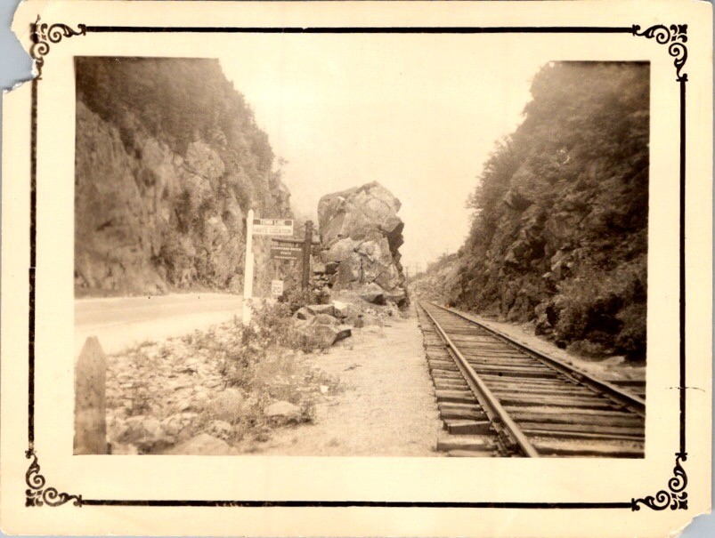 Crawford Notch NH Rail Road & Signpost Photograph Early 1900s White Mts Crawford Notch NH Rail Road & Signpost Photograph Early 1900s White Mts