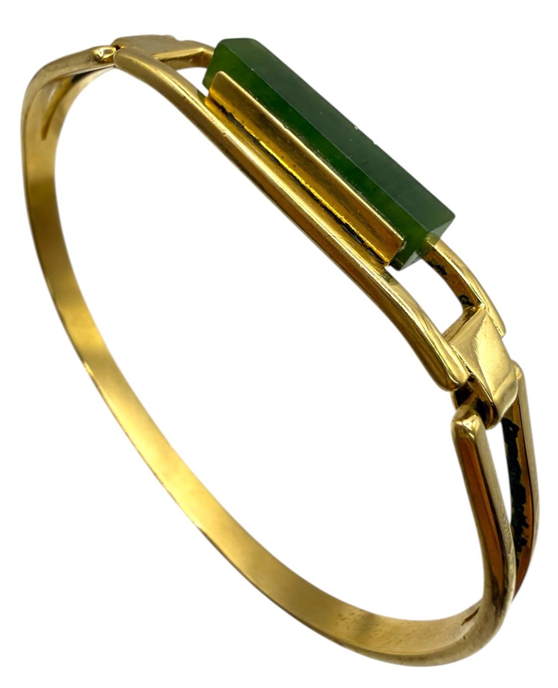 Vintage 70s AVON Gold Tone Treasured Jade Bar Locking Hinged Deco Bracelet