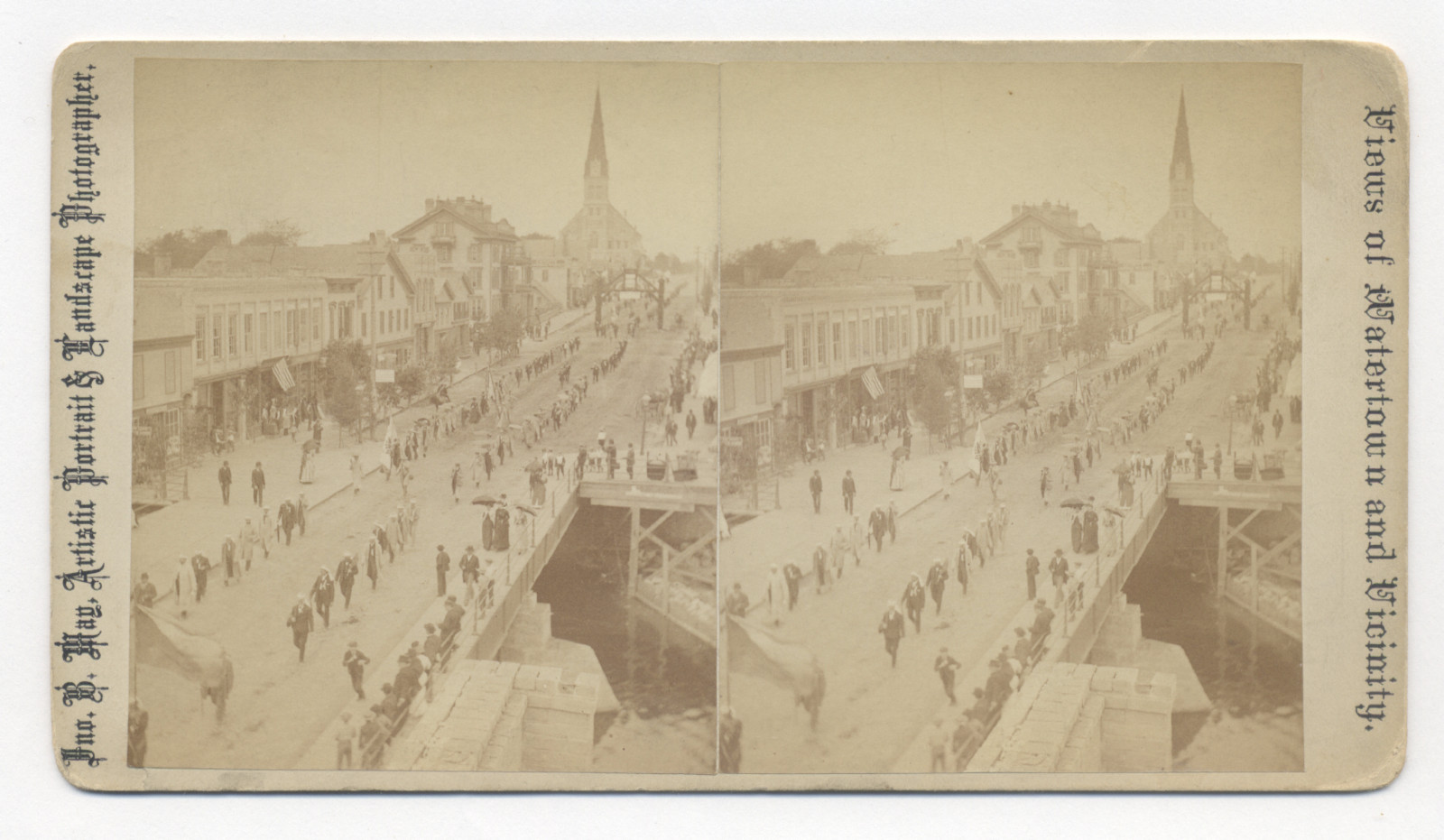 C-1885 WATERTOWN, WISC. PARADE, CIGAR STORE INDIAN, Stereoview by JNO. B. MAY #B