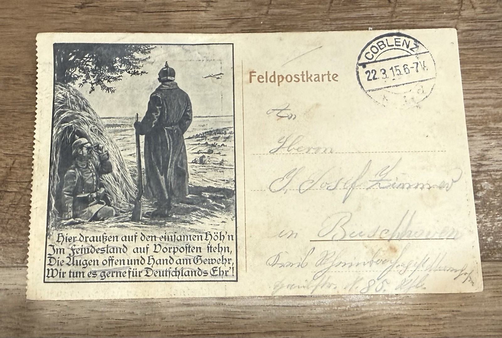 1915 German WW-1 Feldpostkarte Dated 1915 German WW-1 Feldpostkarte Dated