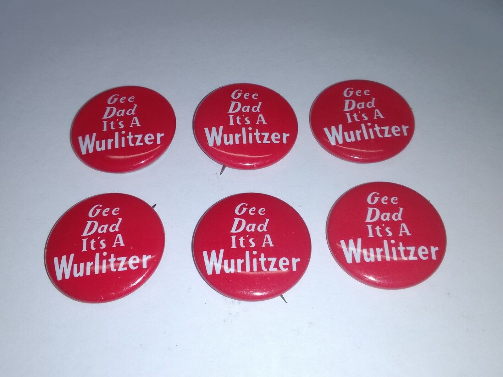 Vintage 1930's Gee Dad It’s A Wurlitzer Jukebox Metal Pin Button Lot Of 6 