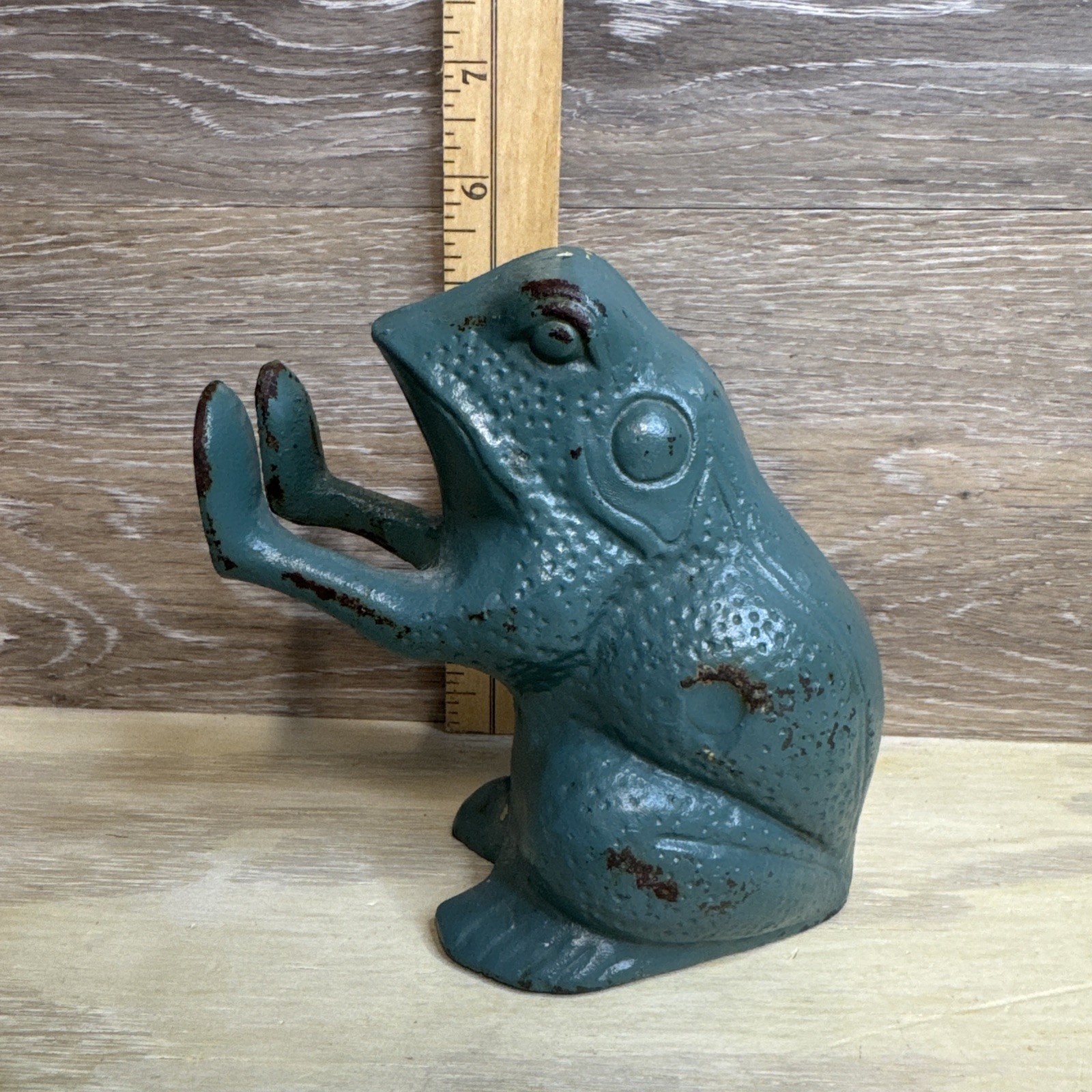 Antique Cast Iron Frog Doorstop Blue-Green aprox 6.5 Antique Cast Iron Frog Doorstop Blue-Green aprox 6.5