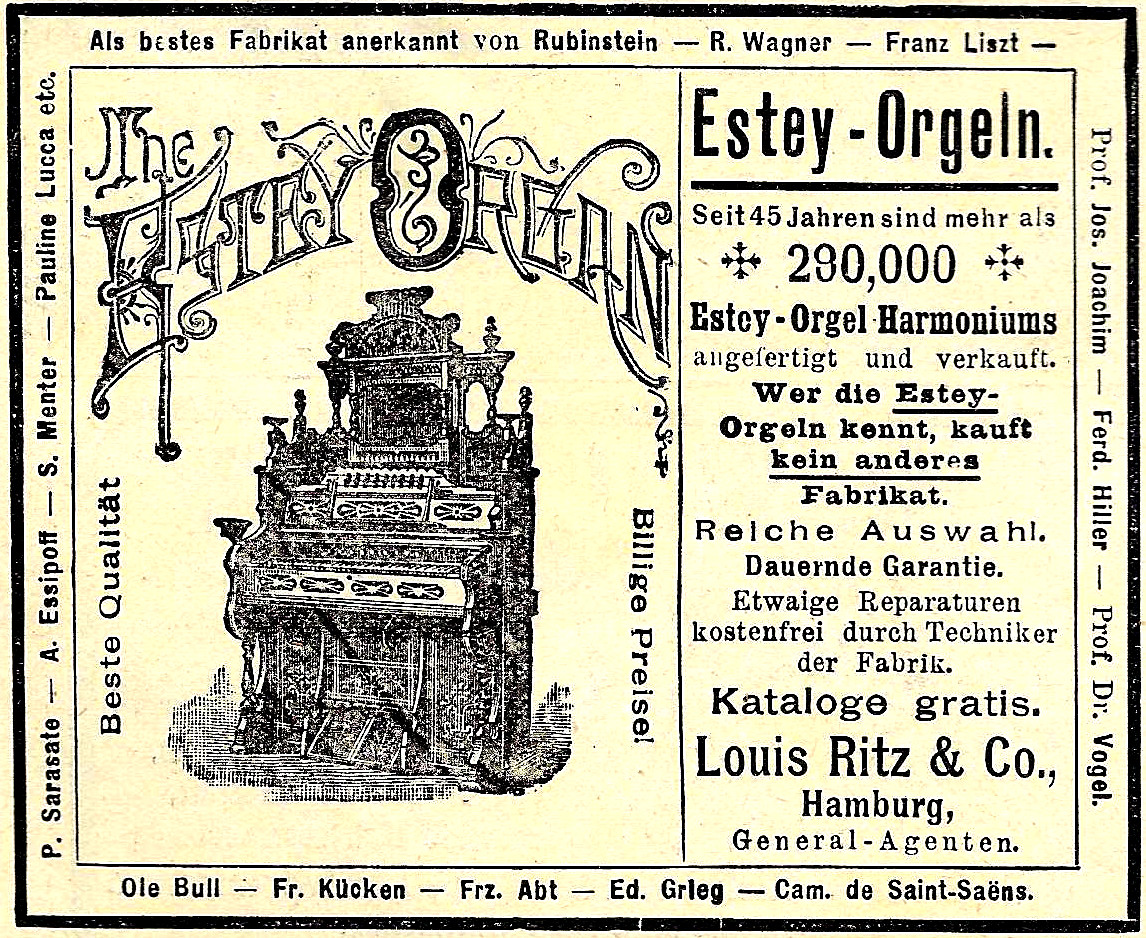 Advertising Advertising 1897: ESTEY ORGANS/LOUIS RITZ-HAMBURG