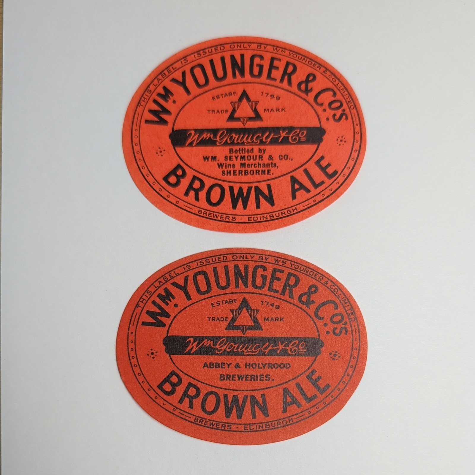 Vintage Wm Younger & Co Brown Ale - Horizontal Never Used Beer Label (Pack Of 2)