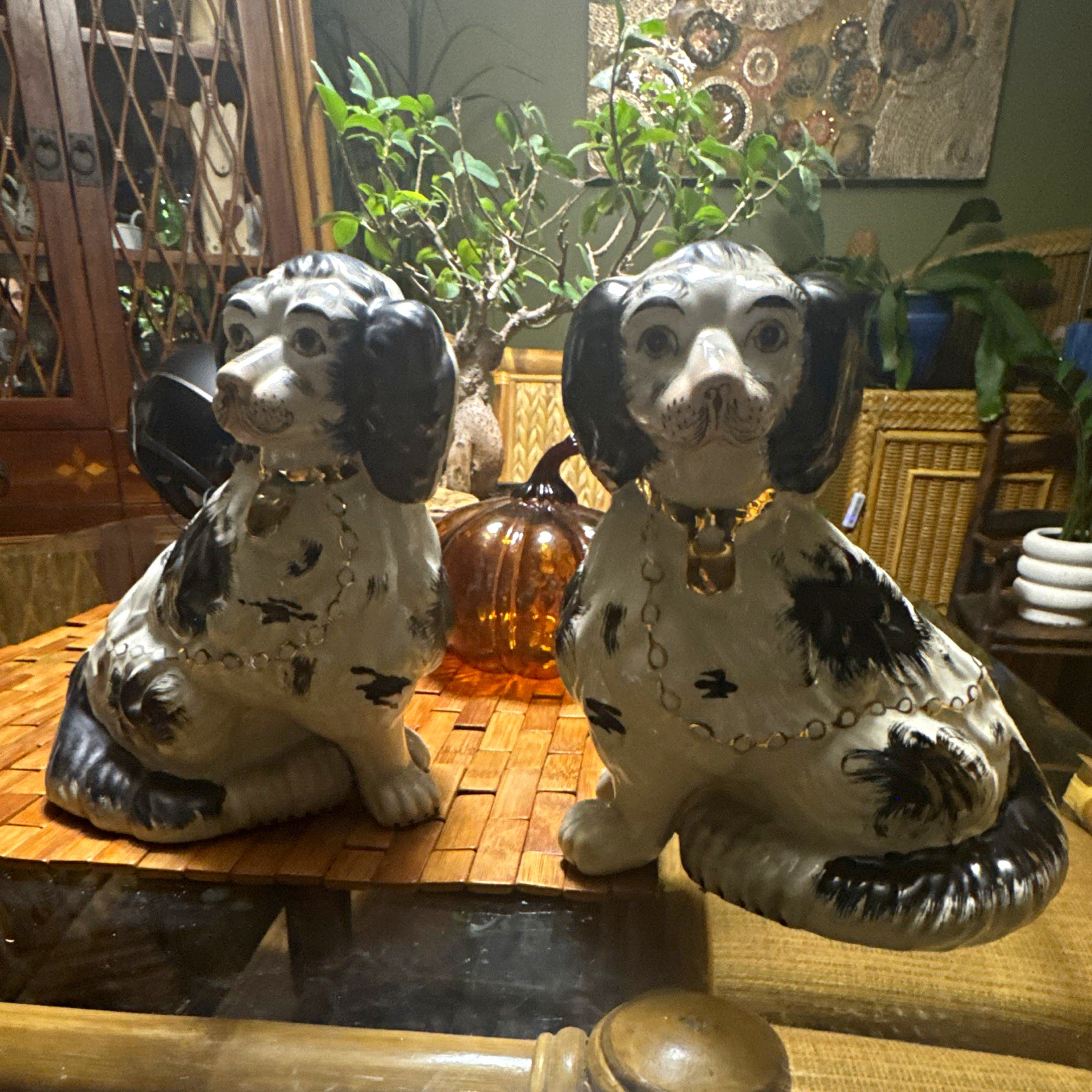 Pr. Antique 19thC Victorian Staffordshire Spaniel Figurines – Rare Pr. Antique 19thC Victorian Staffordshire Spaniel Figurines – Rare