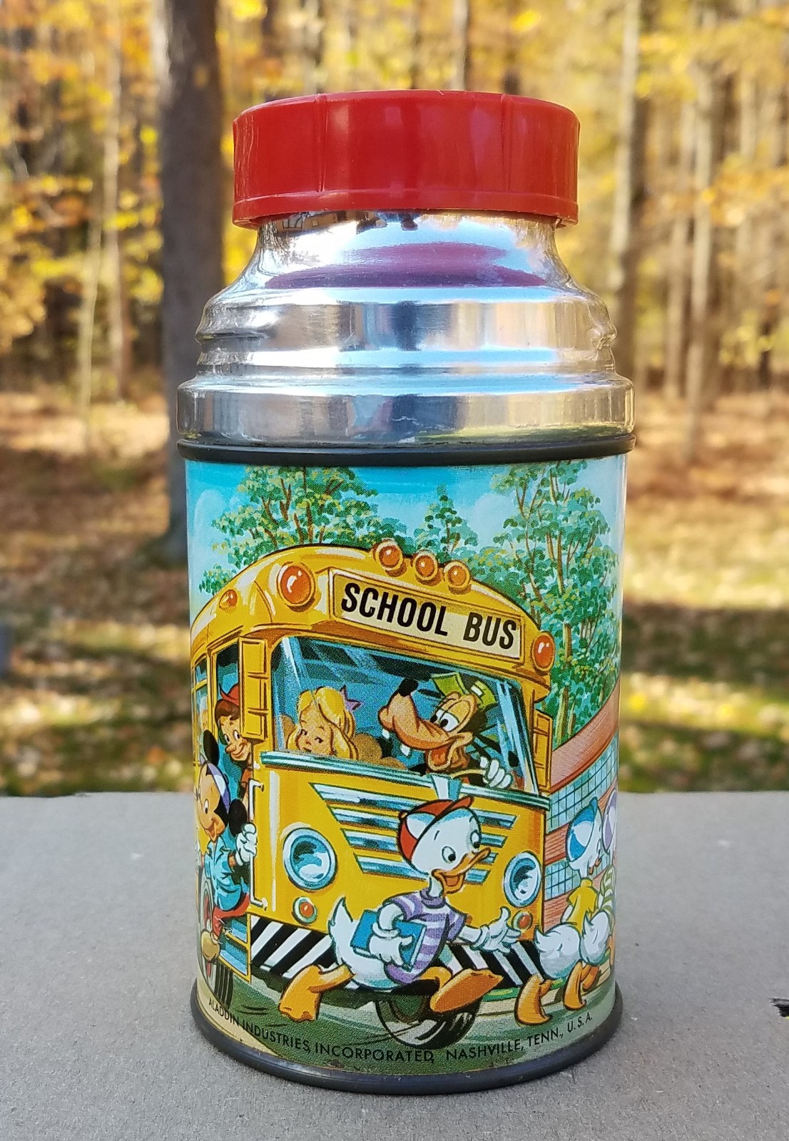 Vintage 1961 Aladdin School Bus Stop Disney Mickey Mouse Thermos Very Nice Vintage 1961 Aladdin School Bus Stop Disney Mickey Mouse Thermos Very Nice
