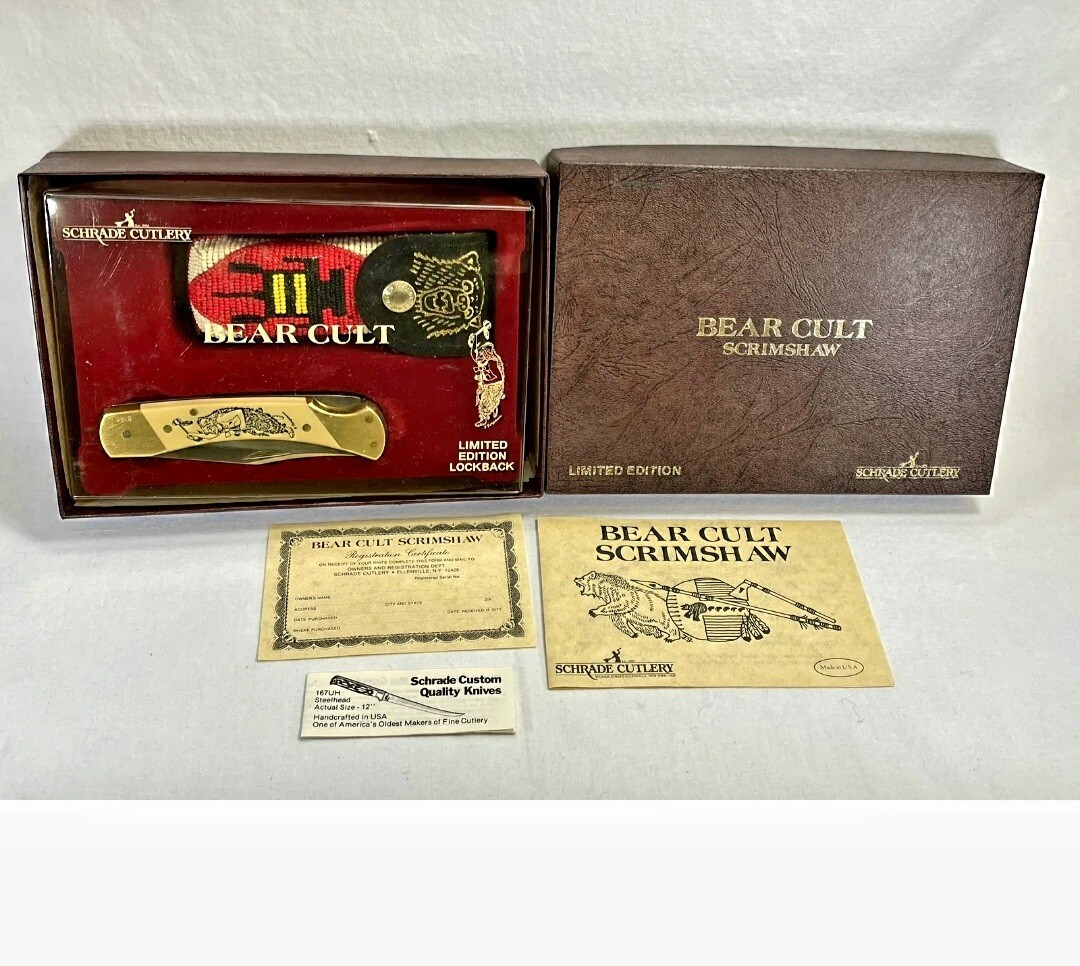 Vtg 1985 SCHRADE B.C. 8143 Limited Edition Bear Cult Scrimshaw Lockback MINT 