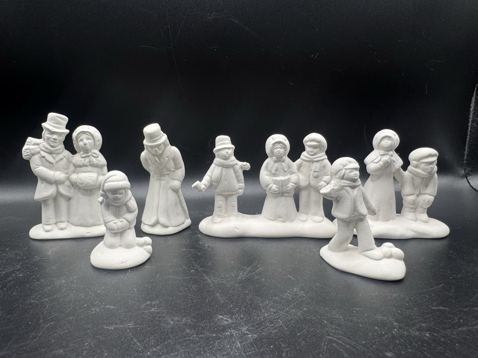 Vintage Ceramic Bisque Christmas Village Carolers Lot Of 6 Unpainted Figures
