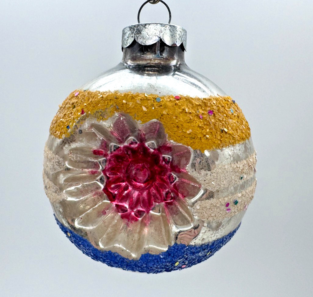 RARE George Franke Double Indent Reflector Mica Confetti Glass Ornament RARE George Franke Double Indent Reflector Mica Confetti Glass Ornament