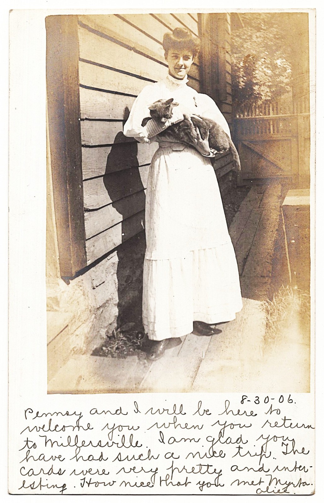 real photo New Berlin PA - Lady Holding Penney ( Cat ) antique postcard RPPC real photo New Berlin PA - Lady Holding Penney ( Cat ) antique postcard RPPC