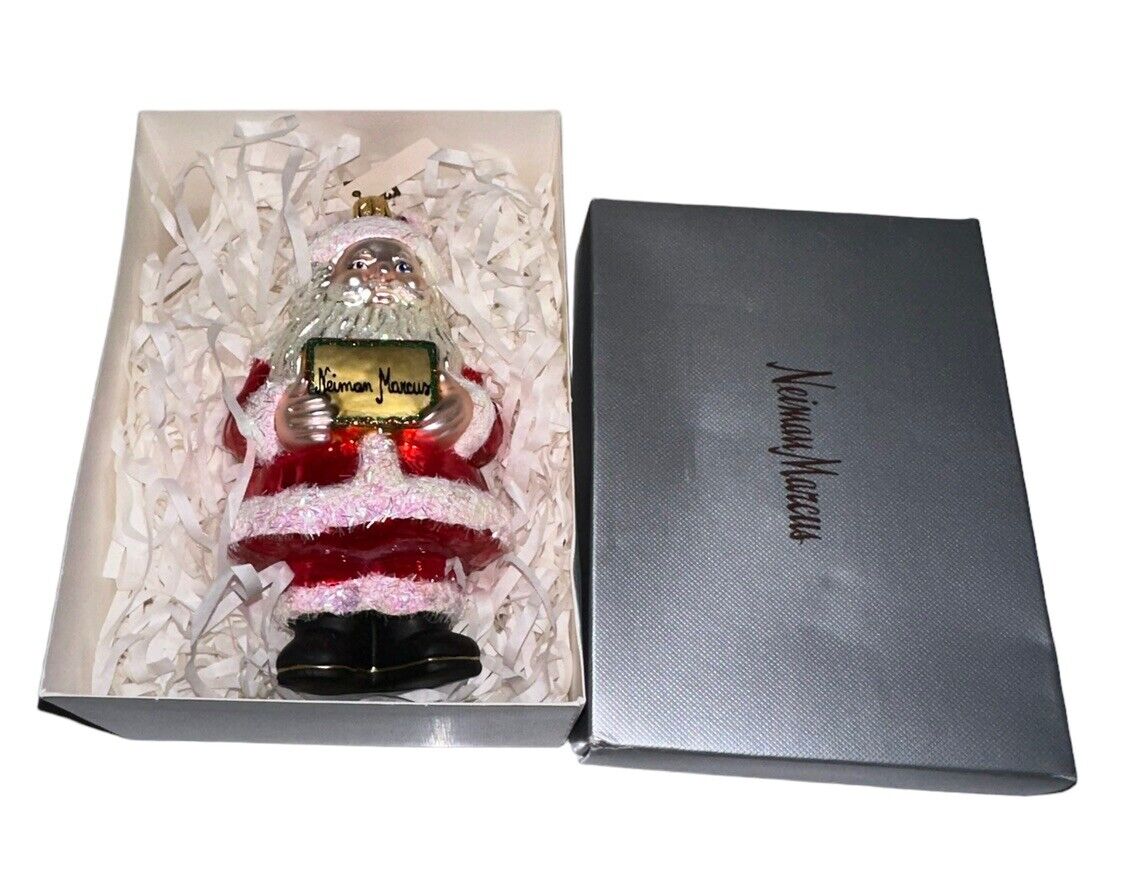 2013 Neiman Marcus Made In Poland Glass Santa Ornament 6” With Box
