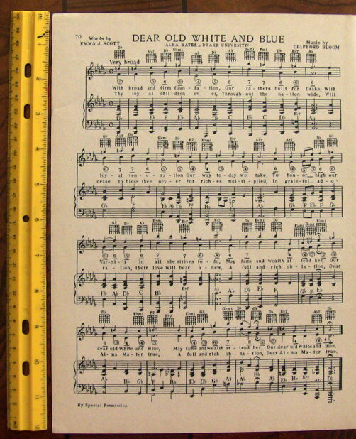 DRAKE UNIVERSITY Vintage Song Sheet c1938 \