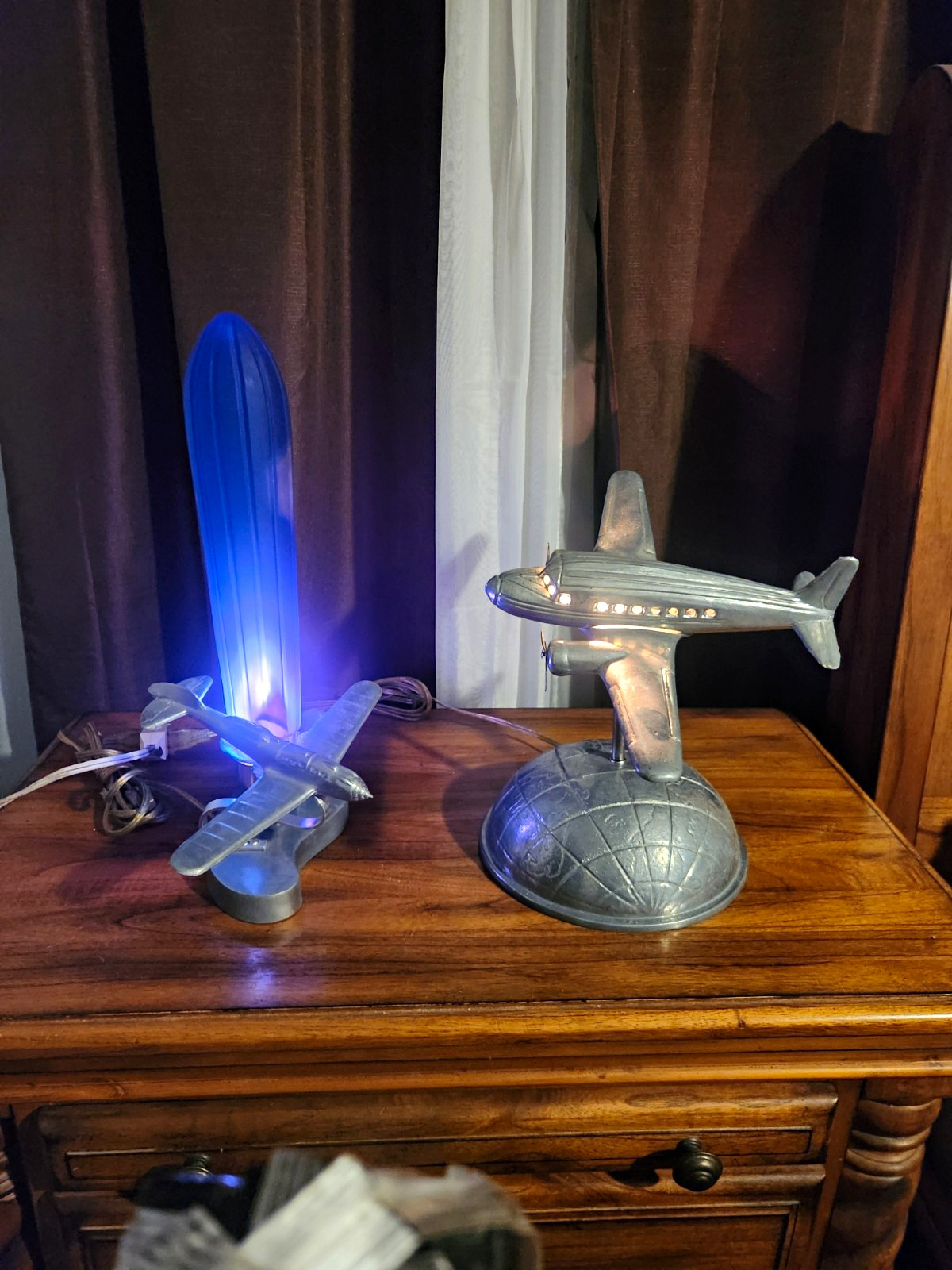 Vintage pair of art deco frankart style  aviation themed revival lamps