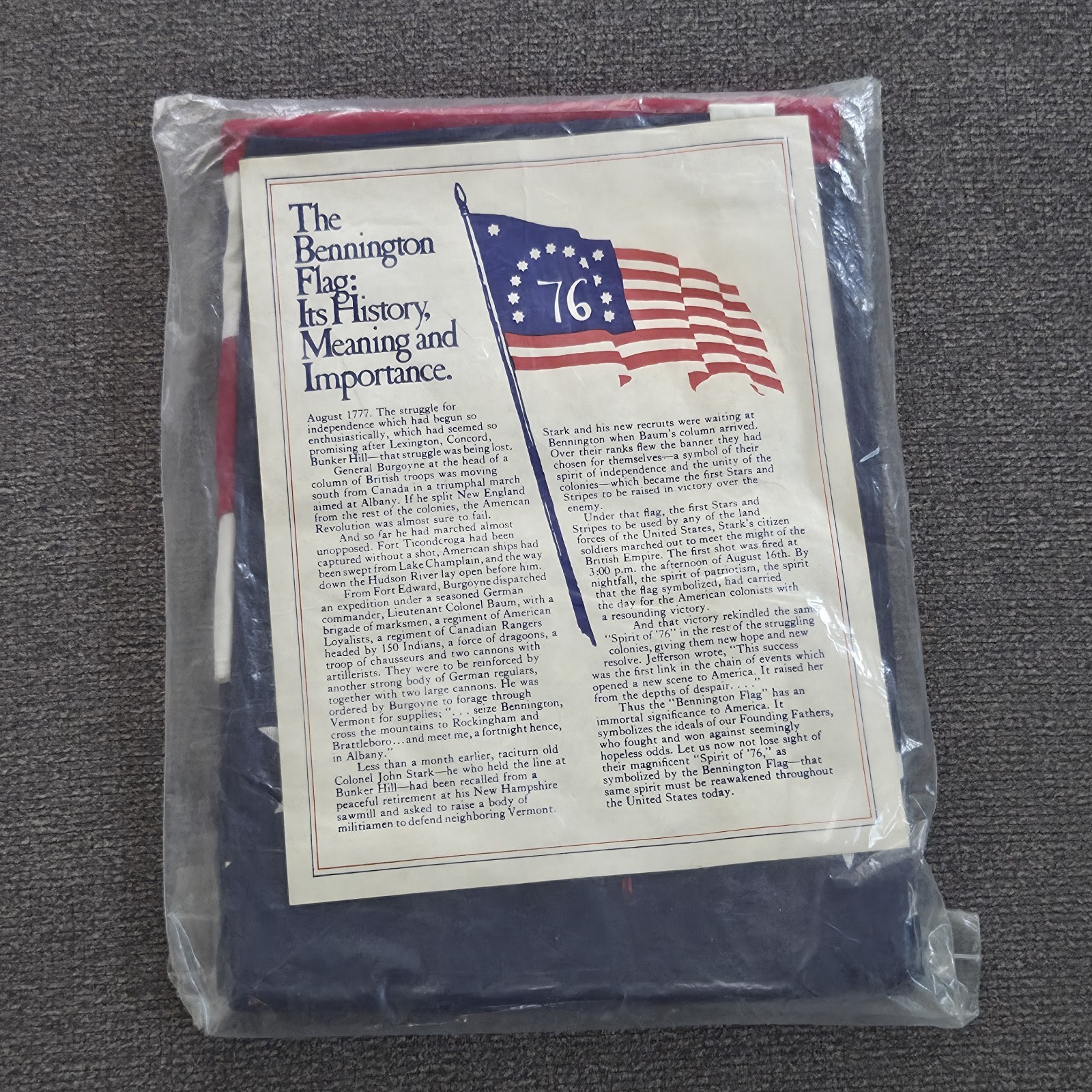 NEW Vintage Cotton Embroidered Bennington 76 American Flag USA With Certificate