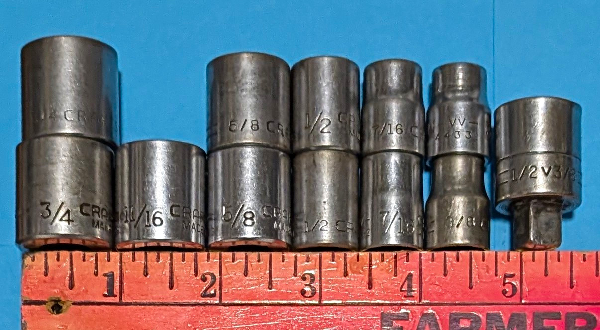 Vintage Craftsman Large Heavy Duty Sockets =v= , -V-, =VV= V Series Vintage Craftsman Large Heavy Duty Sockets =v= , -V-, =VV= V Series