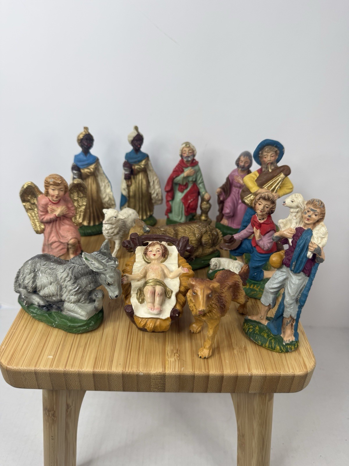 Vintage Italian Plaster Chalkware  Nativity Pieces Set Of 13 