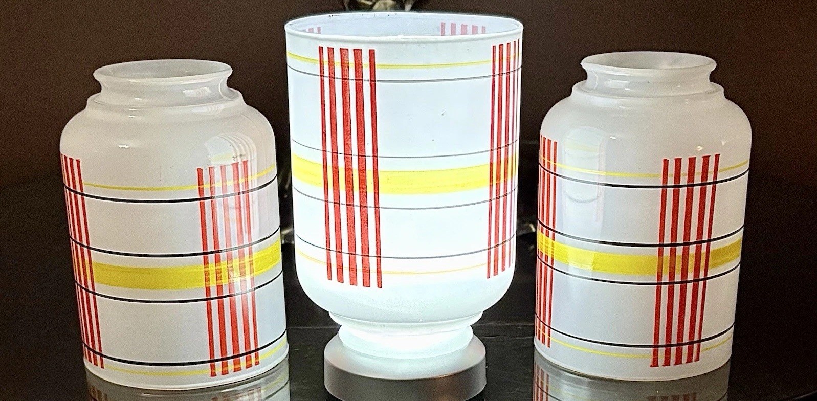 Vintage Mid Century Light Lamp Shades Set Of 3 Retro Plaid Geometric 2 1/4” Fit Vintage Mid Century Light Lamp Shades Set Of 3 Retro Plaid Geometric 2 1/4” Fit