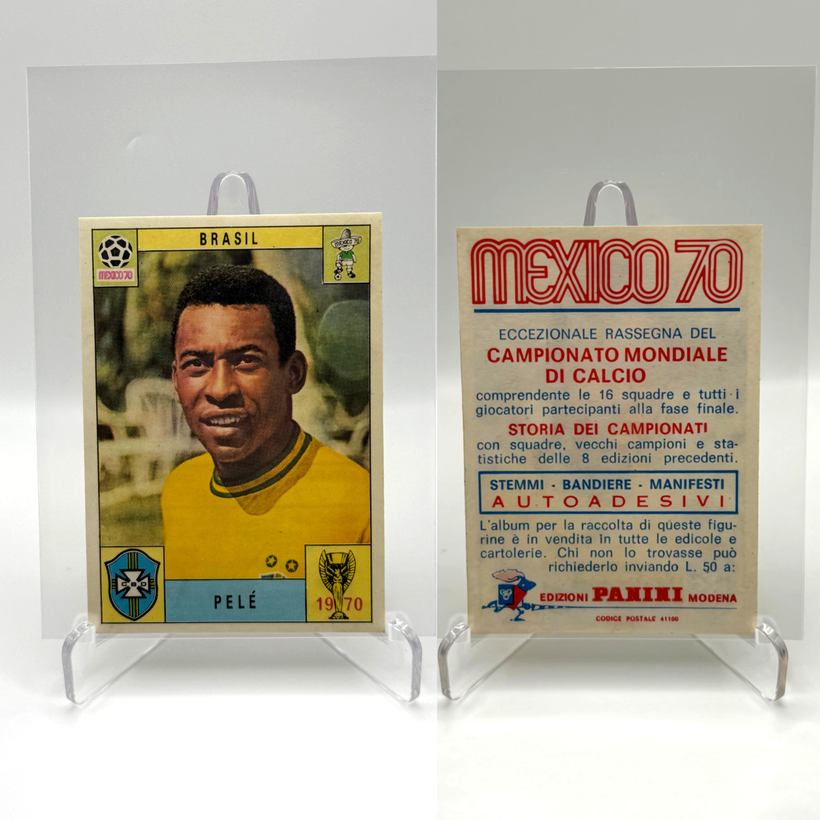 1970 Panini World Cup Mexico 70 - PELE - Brazil Brasil Red/Blue Back Sticker 1970 Panini World Cup Mexico 70 - PELE - Brazil Brasil Red/Blue Back Sticker