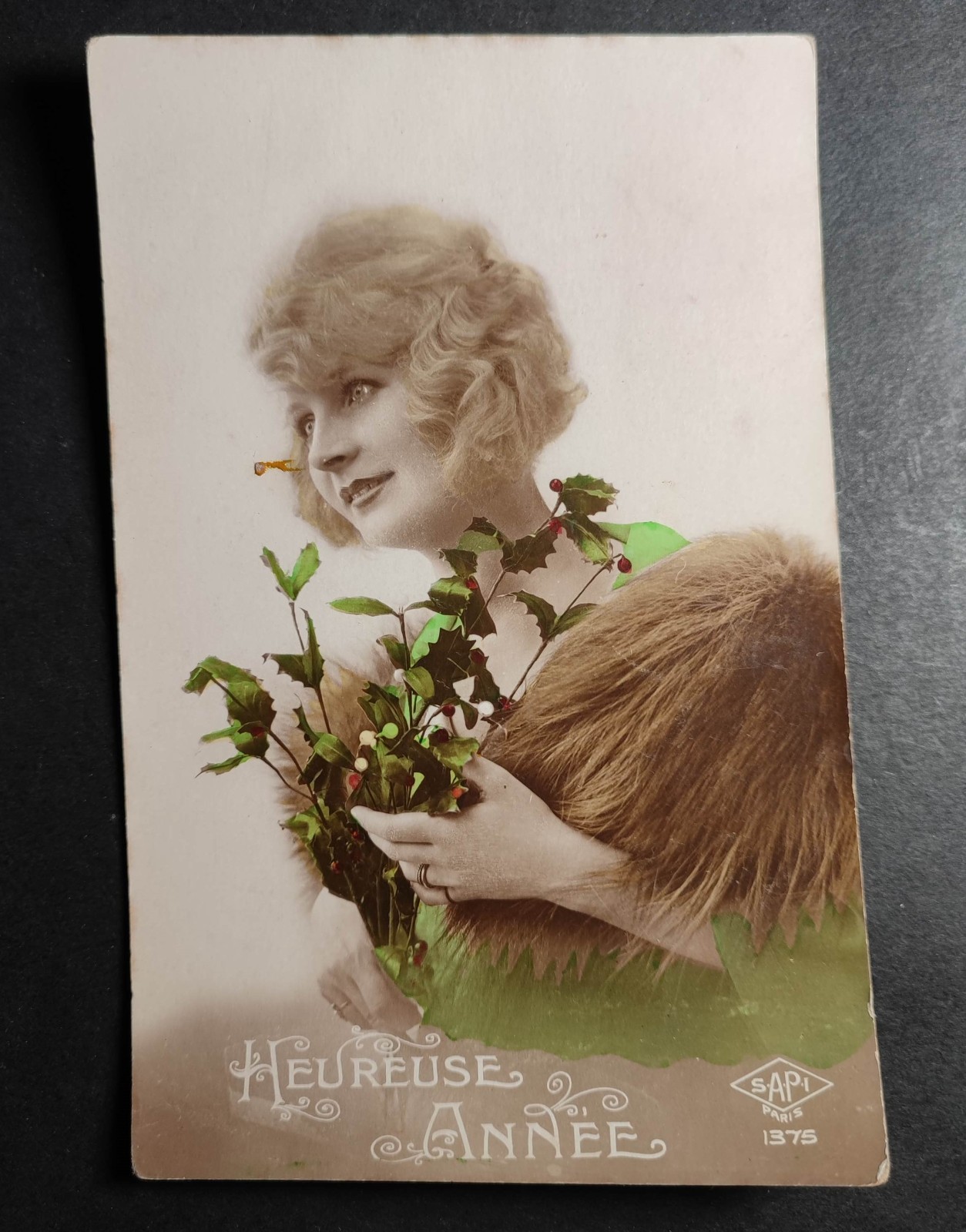 Postcard Cpa France Happy New Year Woman Flowers Old Card 0029