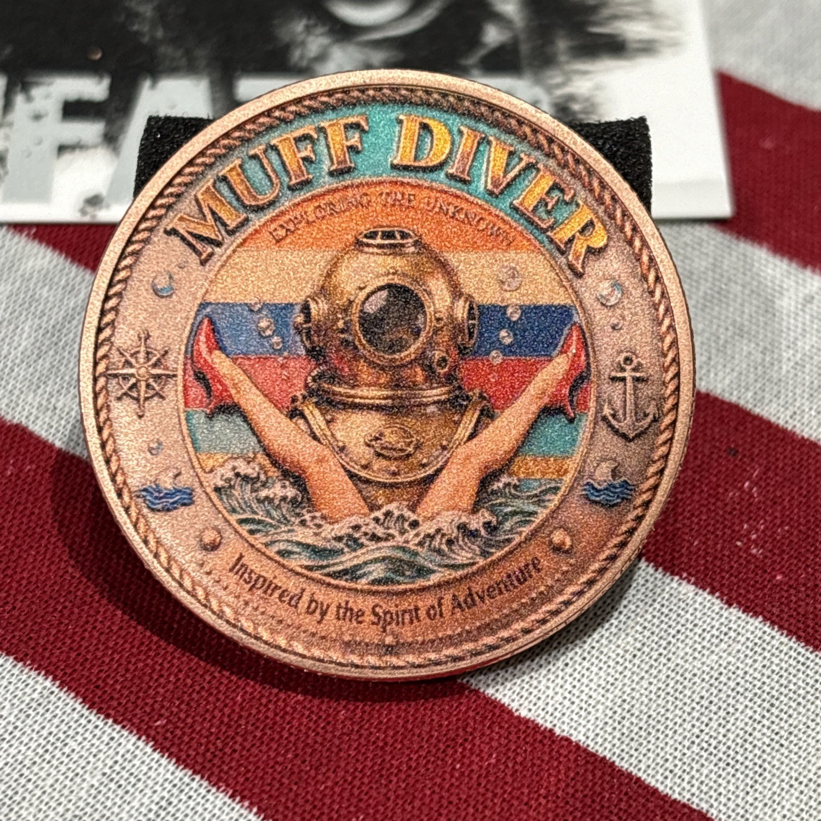Muff Diver Challenge Coin 1.5 in High Quality Graphic Appliqué OnAntique Copper Muff Diver Challenge Coin 1.5 in High Quality Graphic Appliqué OnAntique Copper