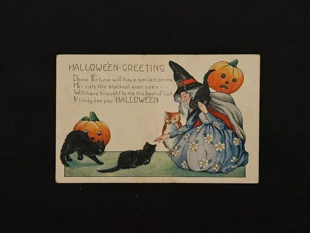 Vintage Halloween Postcard 1908 Witch Black Cats Jack-O\'-Lanterns Waterloo IA Vintage Halloween Postcard 1908 Witch Black Cats Jack-O\'-Lanterns Waterloo IA