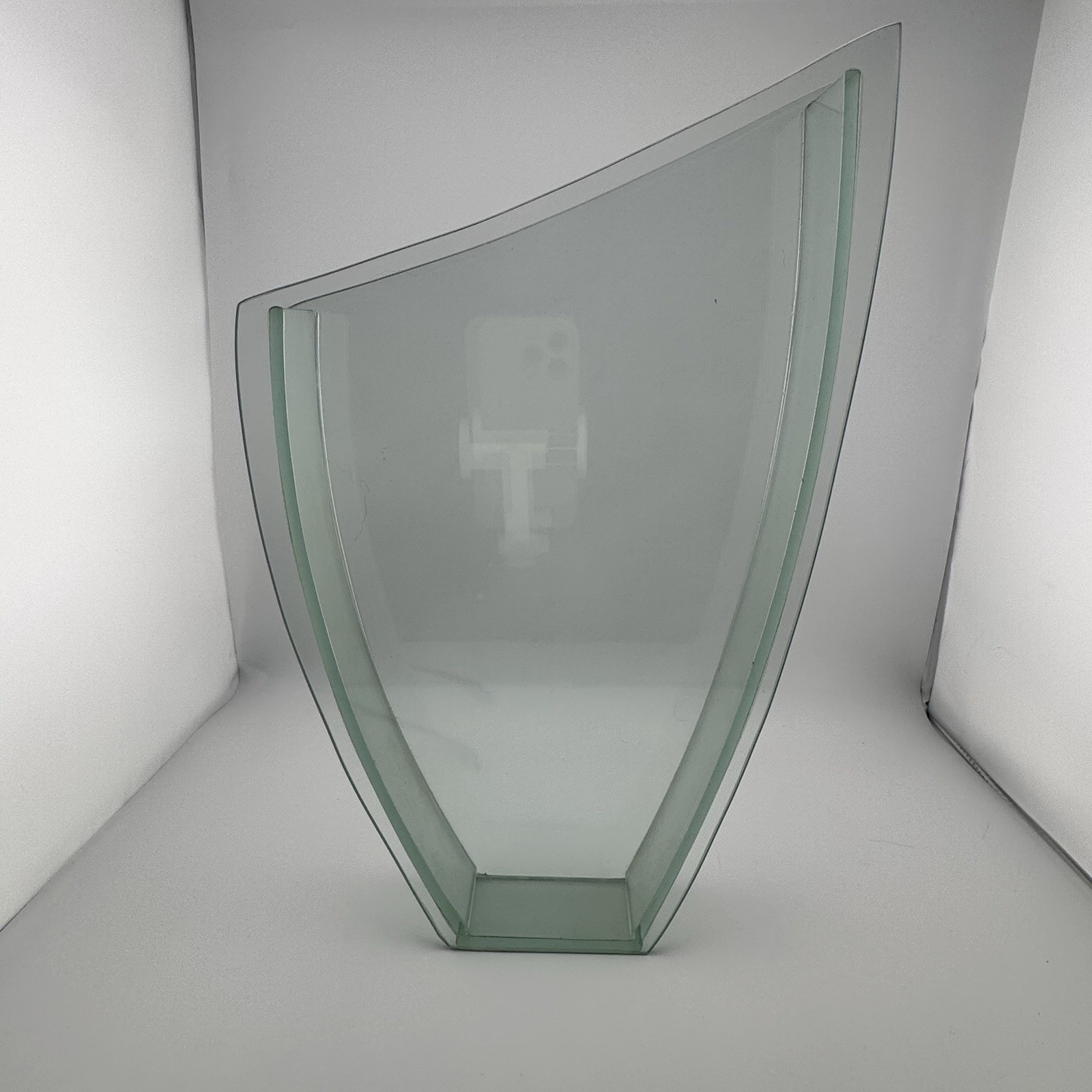 Vintage Modernist V Shaped Clear Glass Vase Multi Panel Sculptural 1990s Vintage Modernist V Shaped Clear Glass Vase Multi Panel Sculptural 1990s