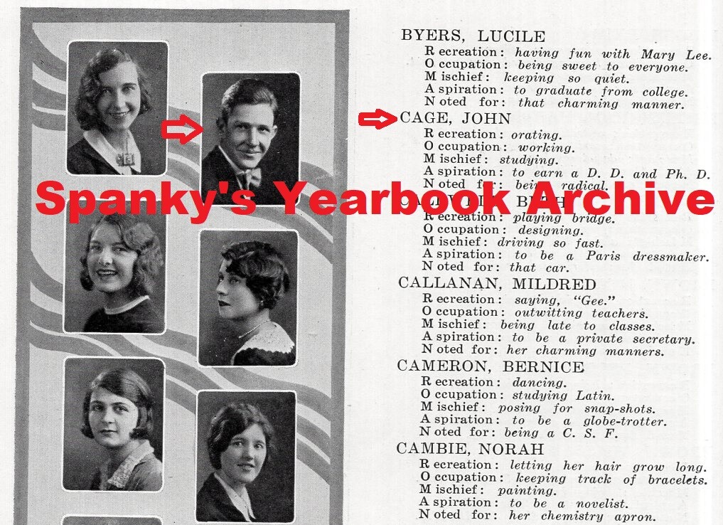 1920s High School Yearbook with composer JOHN CAGE ~ Merce Cunningham ~ 4\'33\