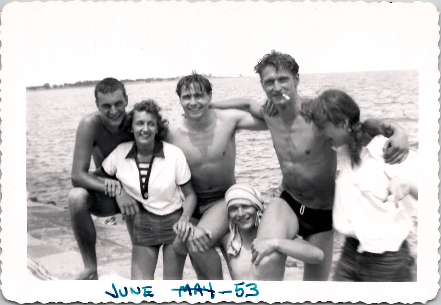Hot Shirtless Beefcake Men at Beach w/Sexy Woman Beach 1950s B&W Vintage Photo Hot Shirtless Beefcake Men at Beach w/Sexy Woman Beach 1950s B&W Vintage Photo