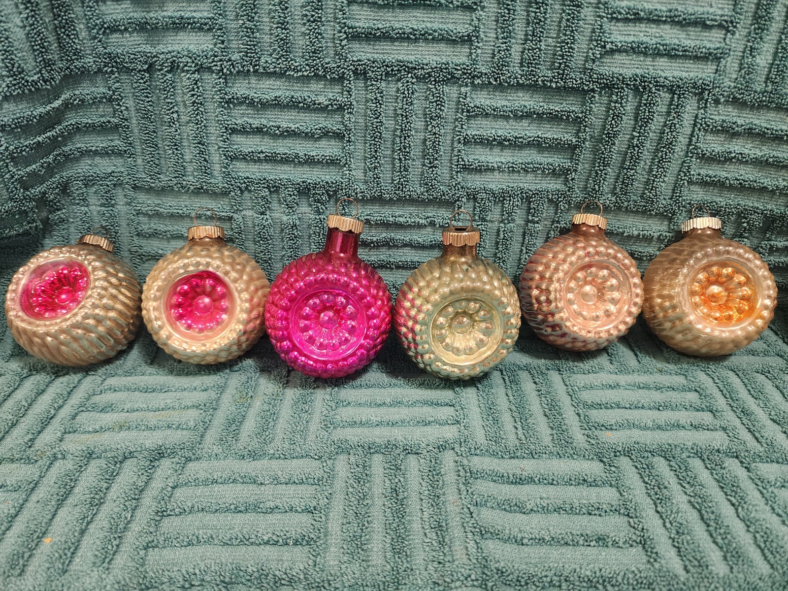 Vintage Glass Double Indent Bumpy Christmas Ornament Shiny Brite Set Of 6 Vintage Glass Double Indent Bumpy Christmas Ornament Shiny Brite Set Of 6