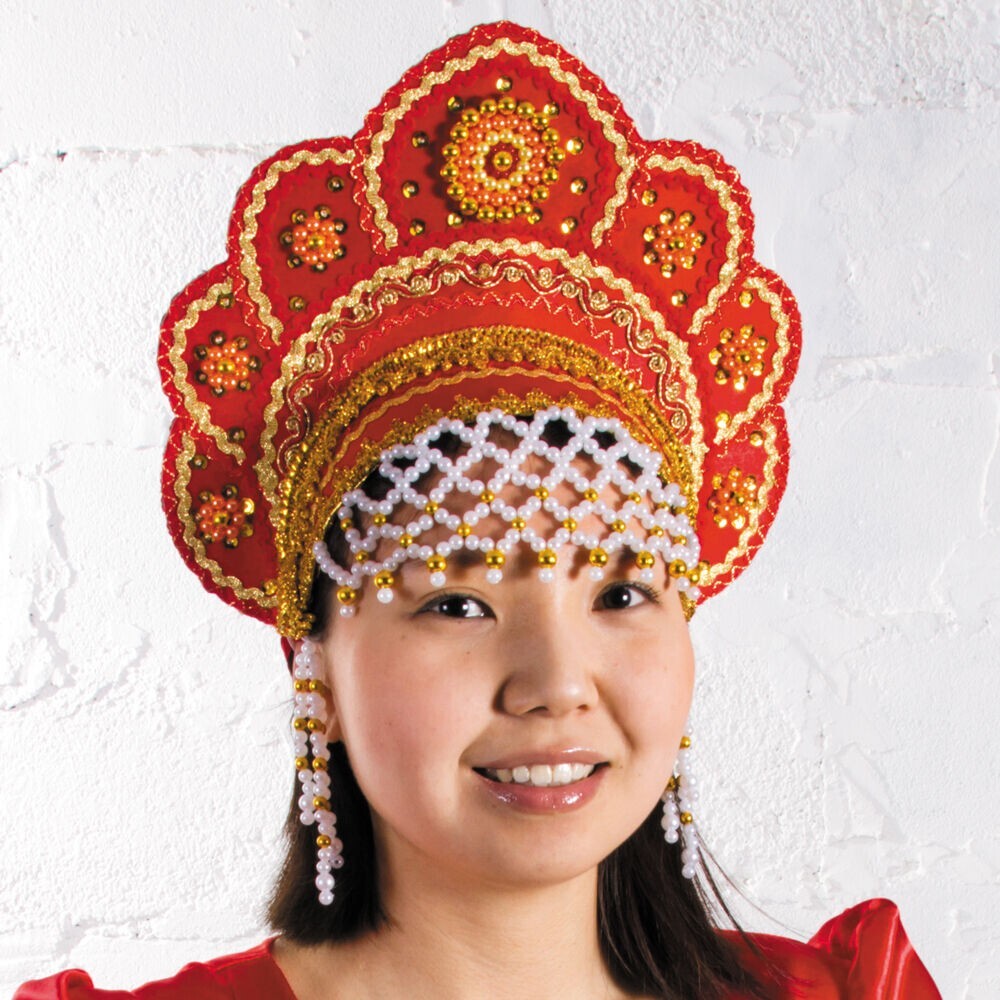 Red Kokoshnik Traditional Russian Folk Costume Headdress Кокошник KIDS / ADULTS