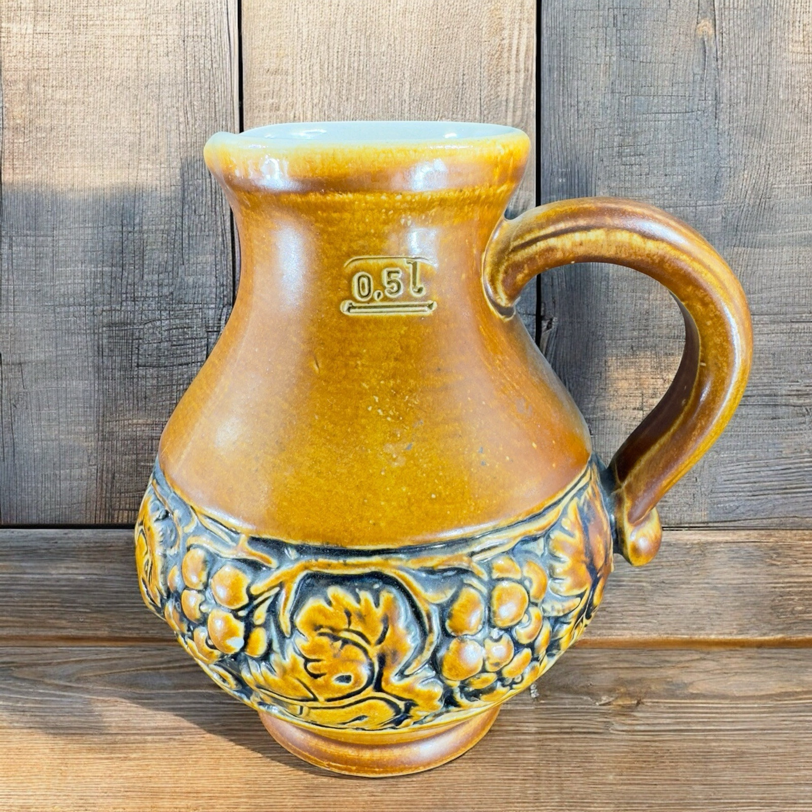 Gerzit Staffeln Stoneware Wine Pitcher Jug Brown Glazed Made West Germany 0.5L Gerzit Staffeln Stoneware Wine Pitcher Jug Brown Glazed Made West Germany 0.5L