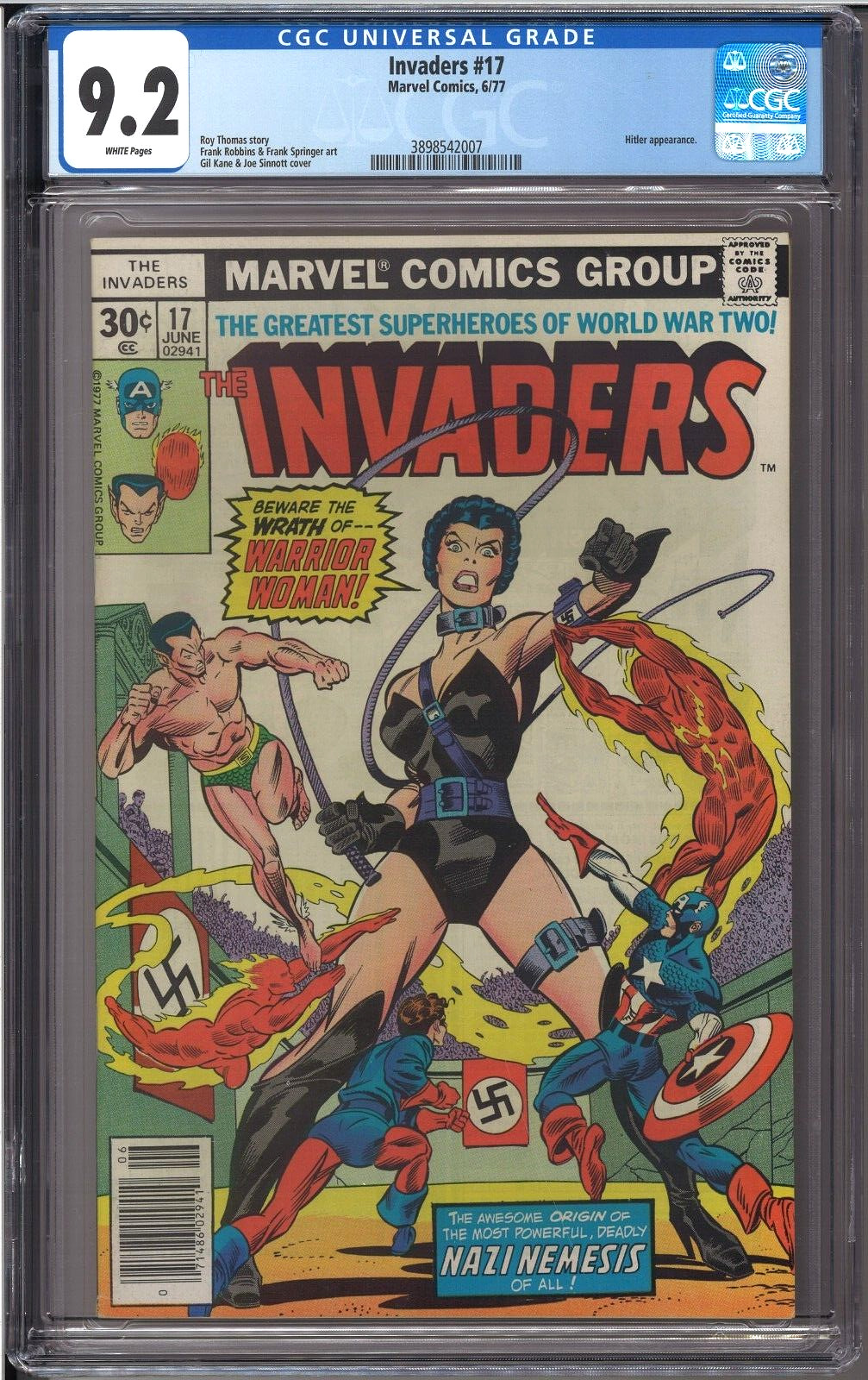 Invaders #17 CGC 9.2 White Pages Warrior Woman Hitler app Sub-Mariner
