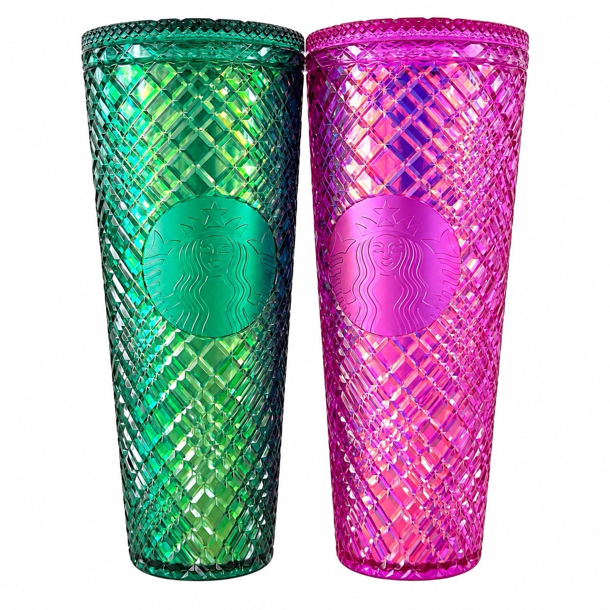 [2] Starbucks 24 oz Iridescent Tumbler Emerald Pink Glinda Elphaba Wicked Style