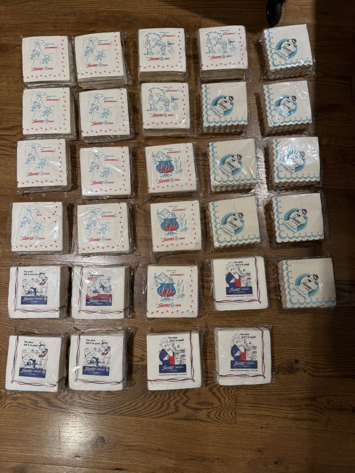 2,900+ Vintage Soda Napkins NOS Snow-Ball Gin & Squirt Gin Rare Advertising