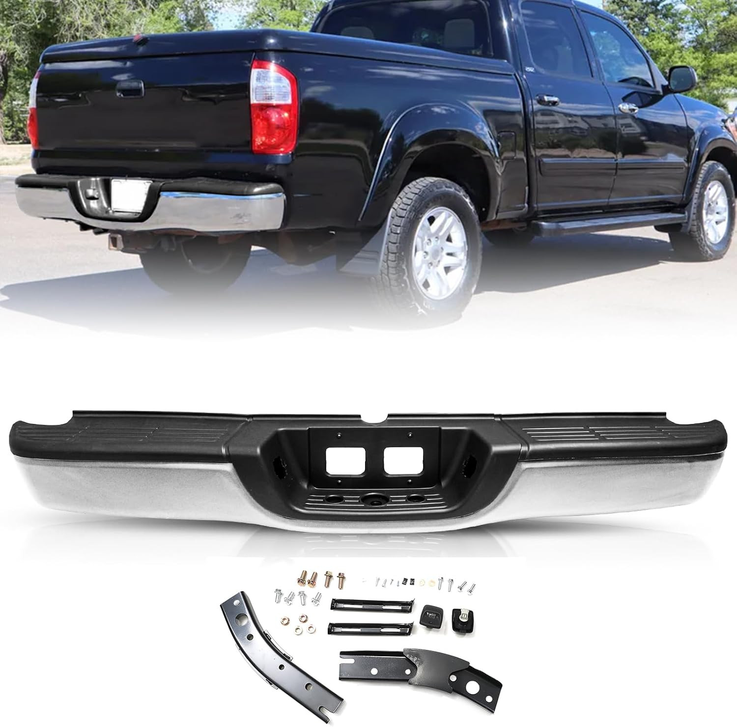 Rear Bumper Fits for 2000-2006 Toyota Tundra Pickup | Steel Step Pad Fleetside B Rear Bumper Fits for 2000-2006 Toyota Tundra Pickup | Steel Step Pad Fleetside B