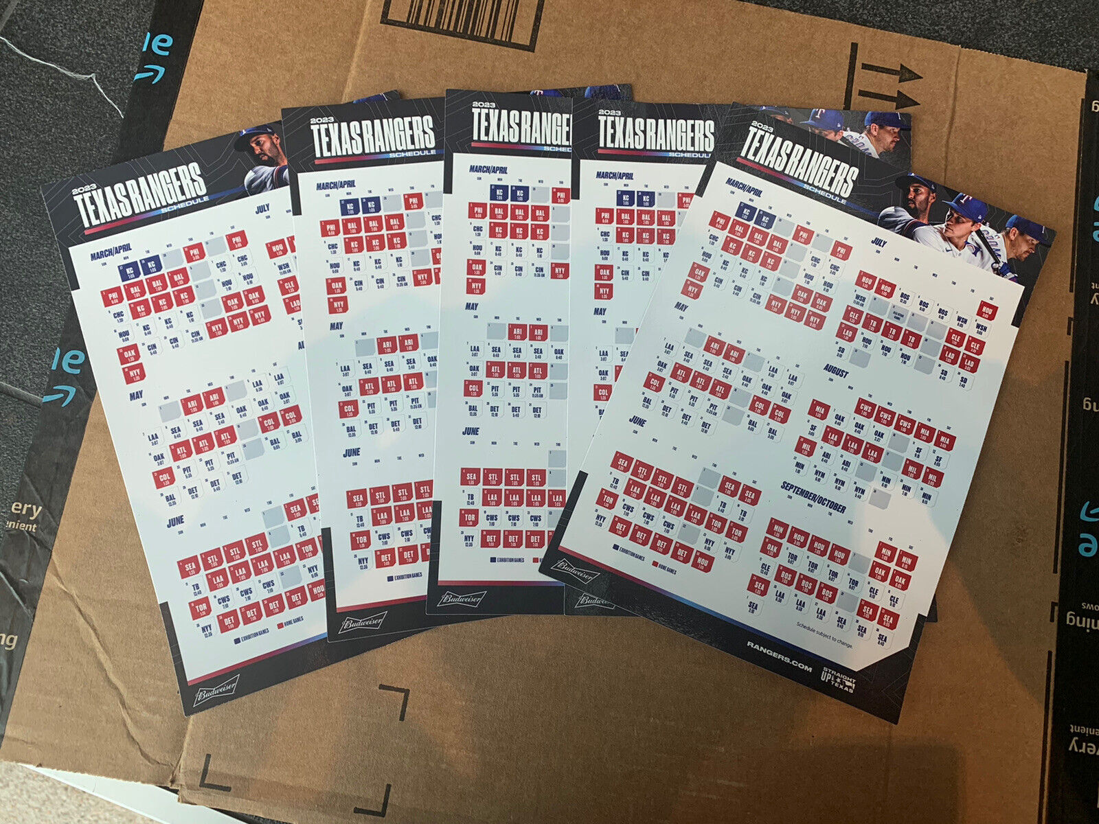 Five (5) Official Texas Rangers 2023 Magnetic Schedule. Opening Day 3/30/2023