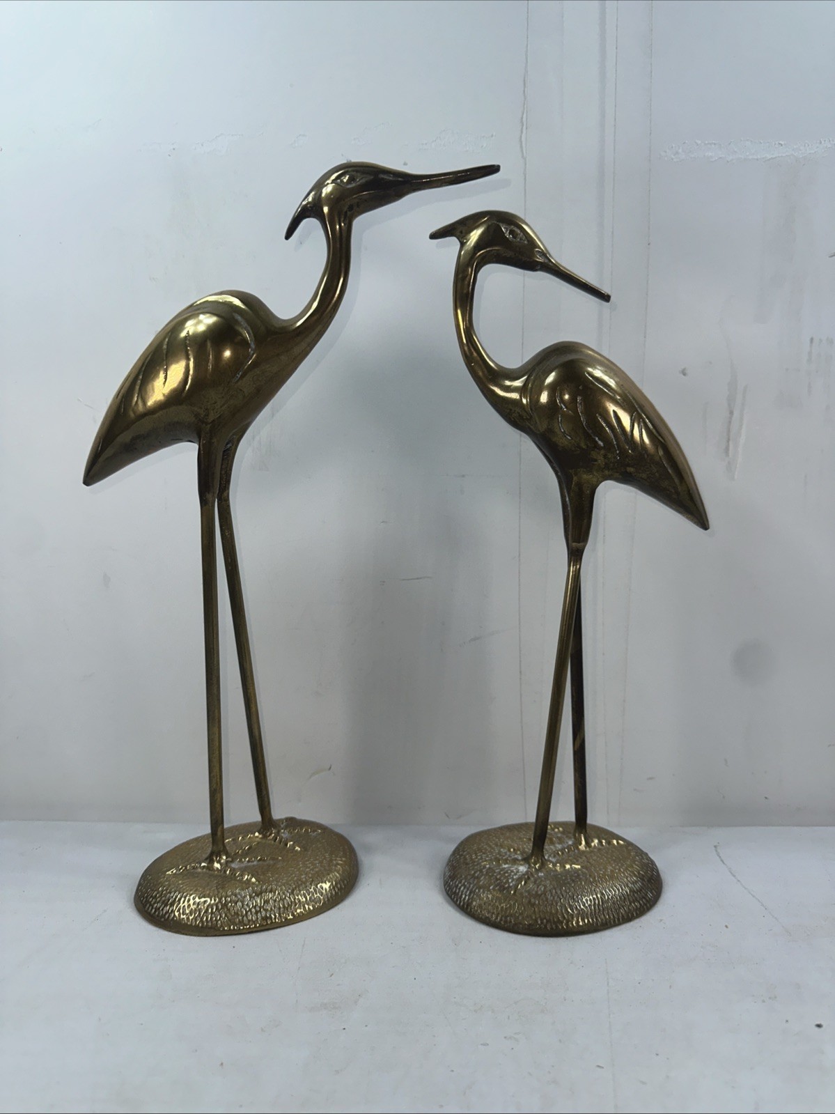 Vintage Pair Brass Crane Heron Egret Bird Figurines Statues MCM India 13” Tall Vintage Pair Brass Crane Heron Egret Bird Figurines Statues MCM India 13” Tall