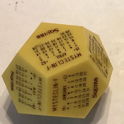 Vintage 1962 Squibb Pharmaceutical Advertising Desk Calendar 12Sided Paperweight Vintage 1962 Squibb Pharmaceutical Advertising Desk Calendar 12Sided Paperweight
