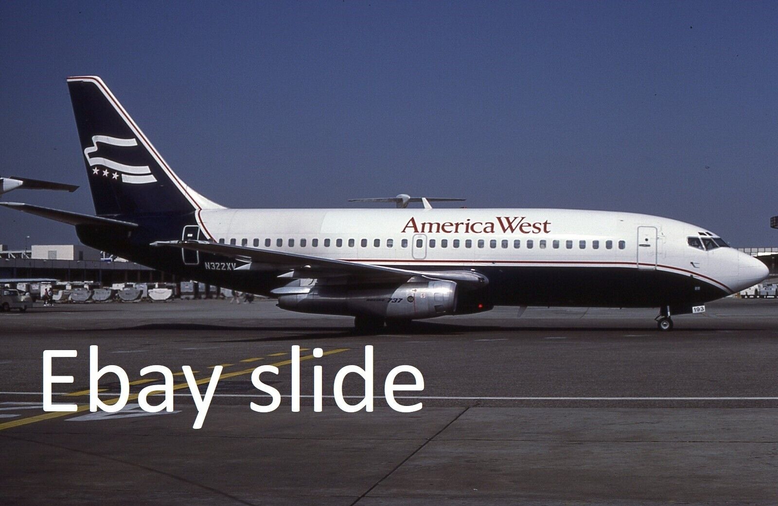 Orig 1987 35mm Kodachrome slide - America West 737 N322XV at Los Angeles Airport