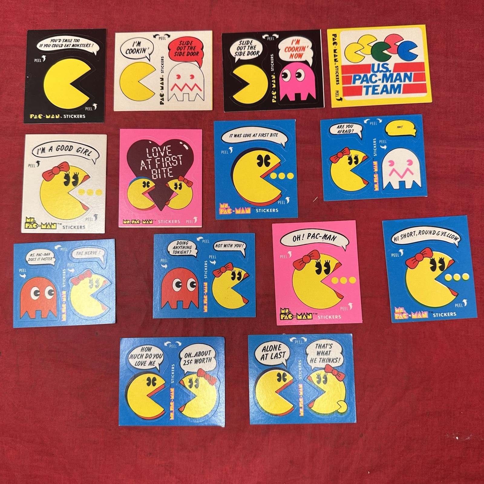 14 Pac-Man & Ms Pac-Man Vintage Fleer Stickers 1980-1981 Lot EUC 14 Pac-Man & Ms Pac-Man Vintage Fleer Stickers 1980-1981 Lot EUC