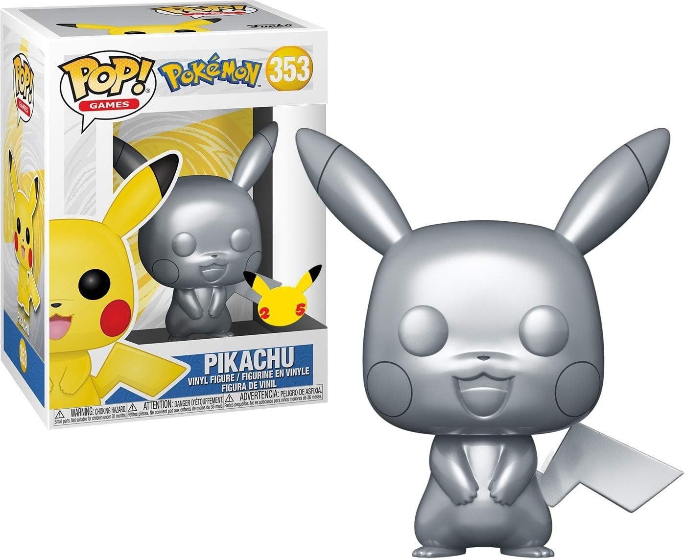 Funko Pop Pokemon Pikachu #353 Silver 25th Anniversary Exclusive Vinyl Figure Funko Pop Pokemon Pikachu #353 Silver 25th Anniversary Exclusive Vinyl Figure