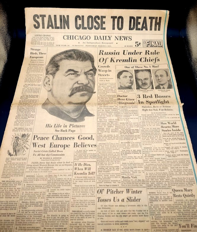 Original 1953 Chicago Daily News Stalin Close to Death Mar 4 Historic Newspaper